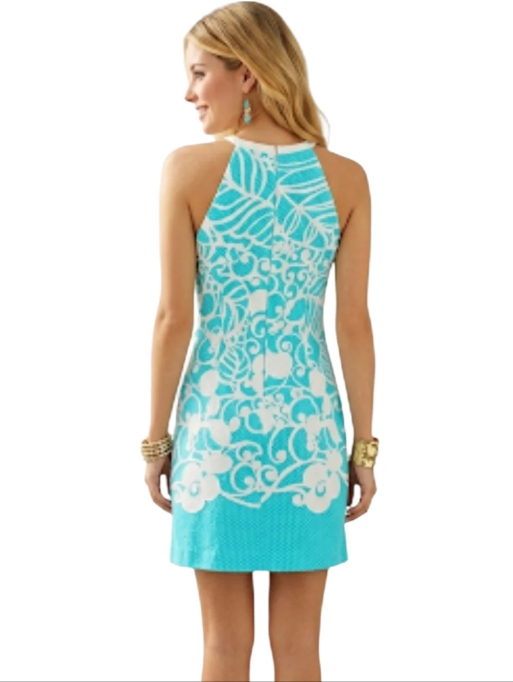 Lilly Pulitzer Pearl Halter Shift Dress Shorely Blue Pick Up Lines Border Sz 0 - Picture 3 of 14